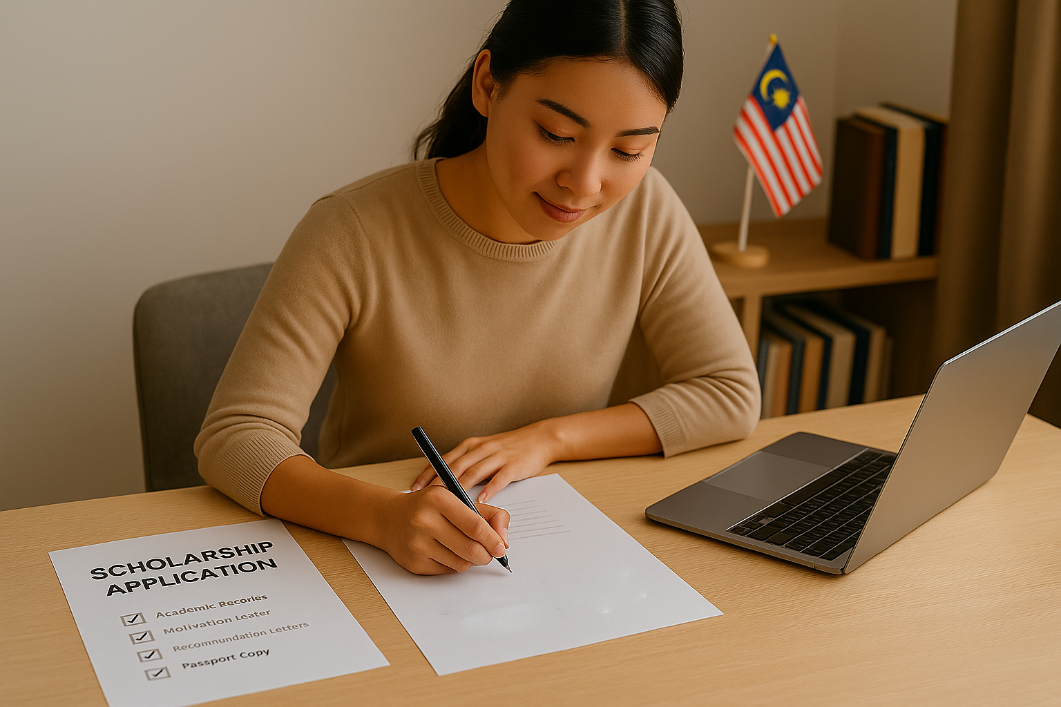 An asian student writing scholarship Letter