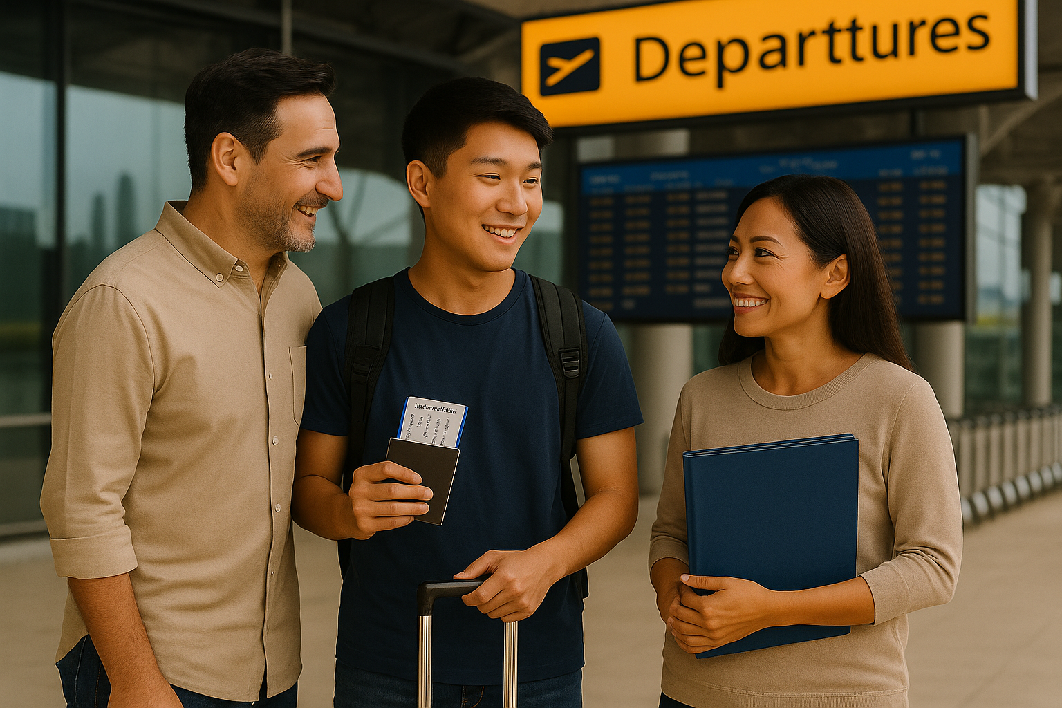 A student is departing. His family is happy with it