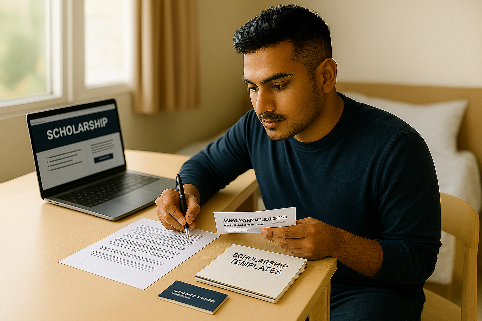 Student writing scholarship letter